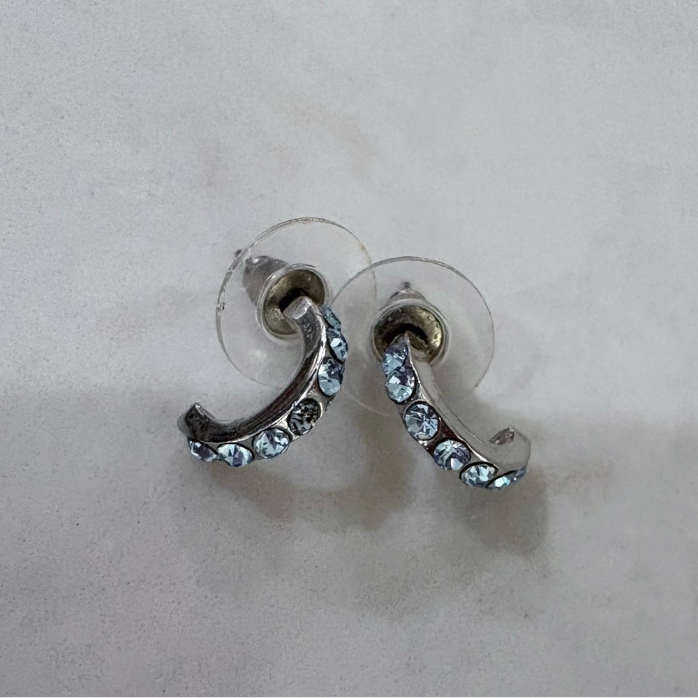 Cookie Lee Small Blue Crystal and Silver Hoop Stud Earrings